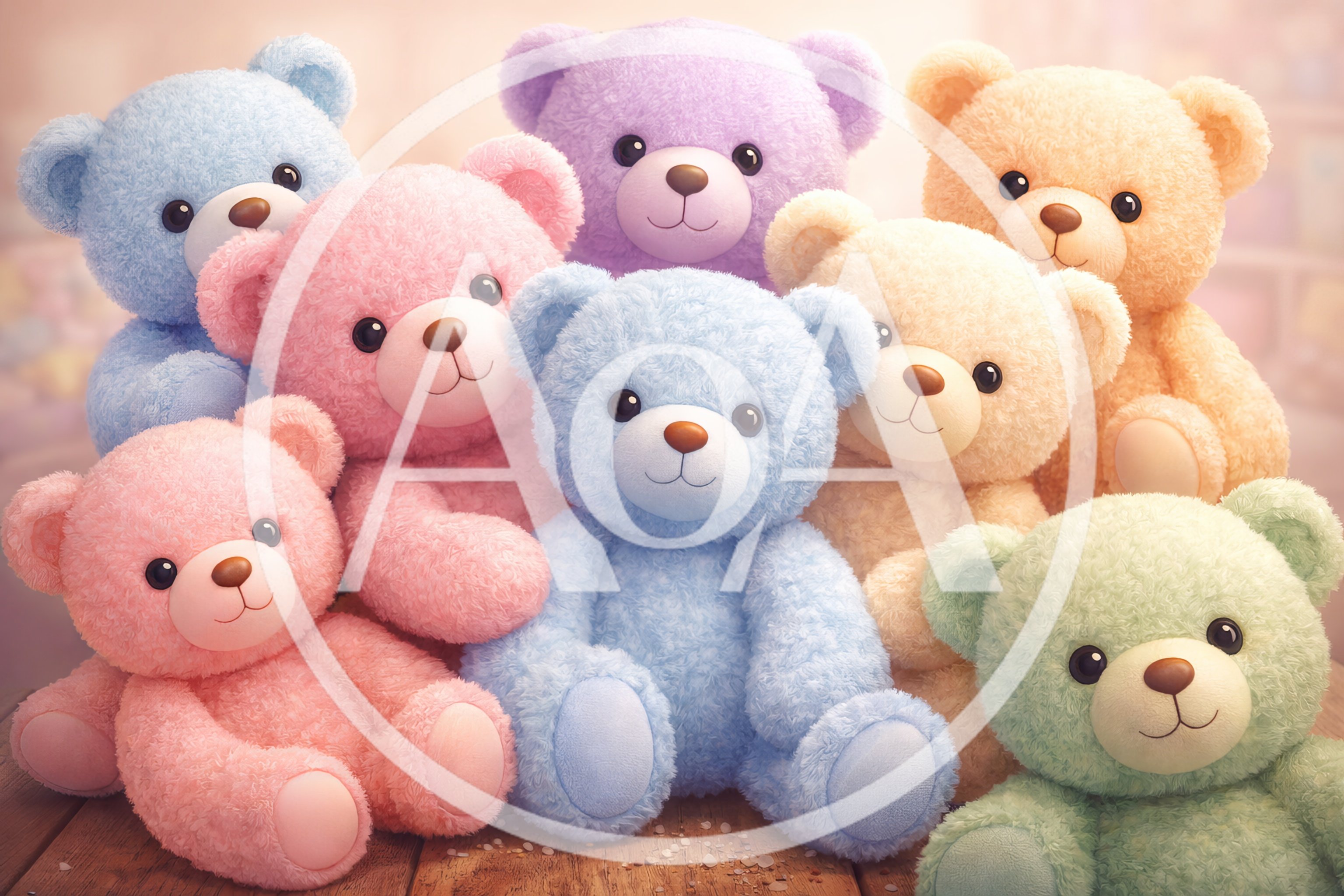 Group Of Colorful Plush Teddy Bears Sitting Together