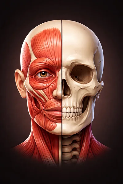 Anatomical Split View Of Human Head And Neck