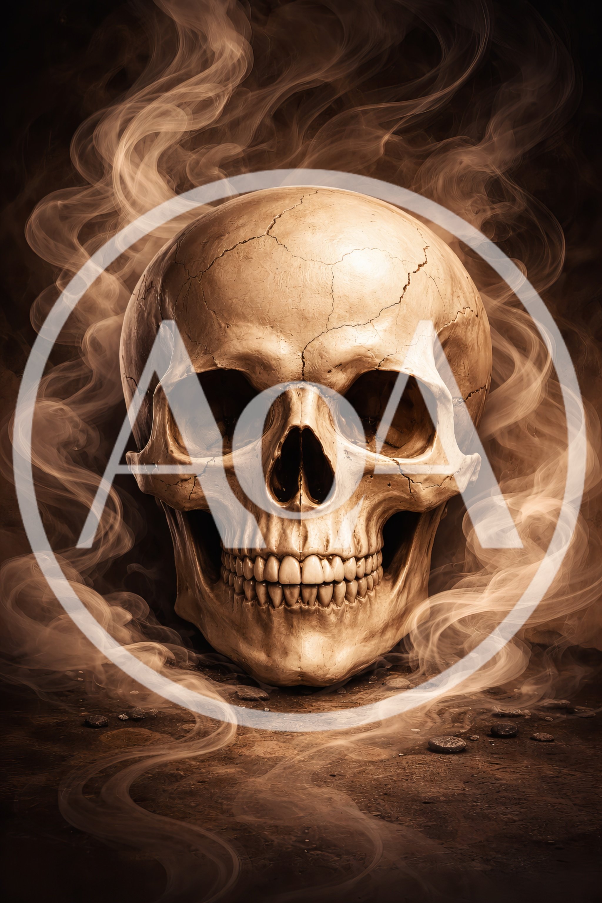 Human Skull Surrounded By Swirling Smoke