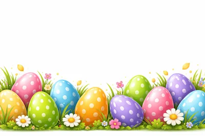 Colorful Polka Dot Easter Eggs in Spring Grass