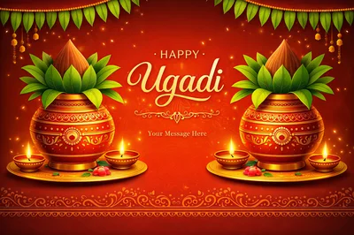 Traditional Ugadi Festival Celebration With Kalash And Diyas