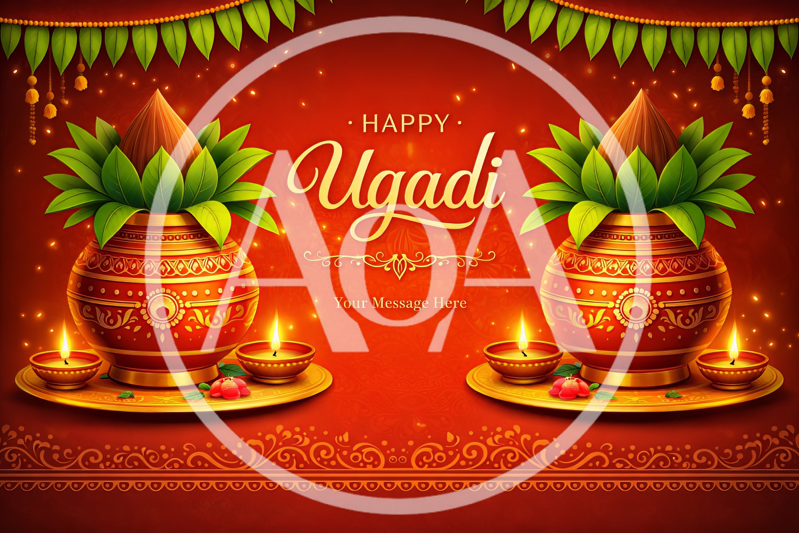 Traditional Ugadi Festival Celebration With Kalash And Diyas