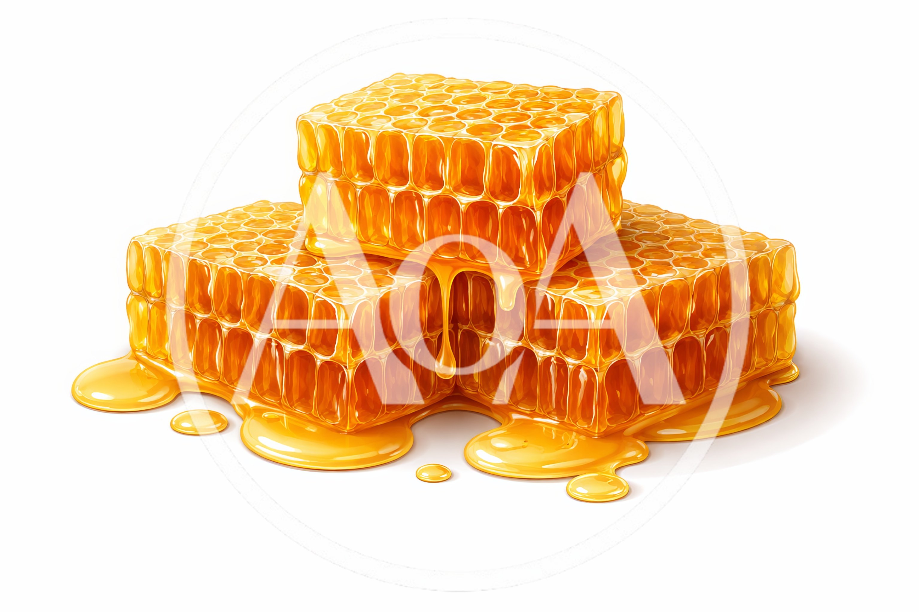 Three Stacked Honeycomb Blocks With Dripping Honey