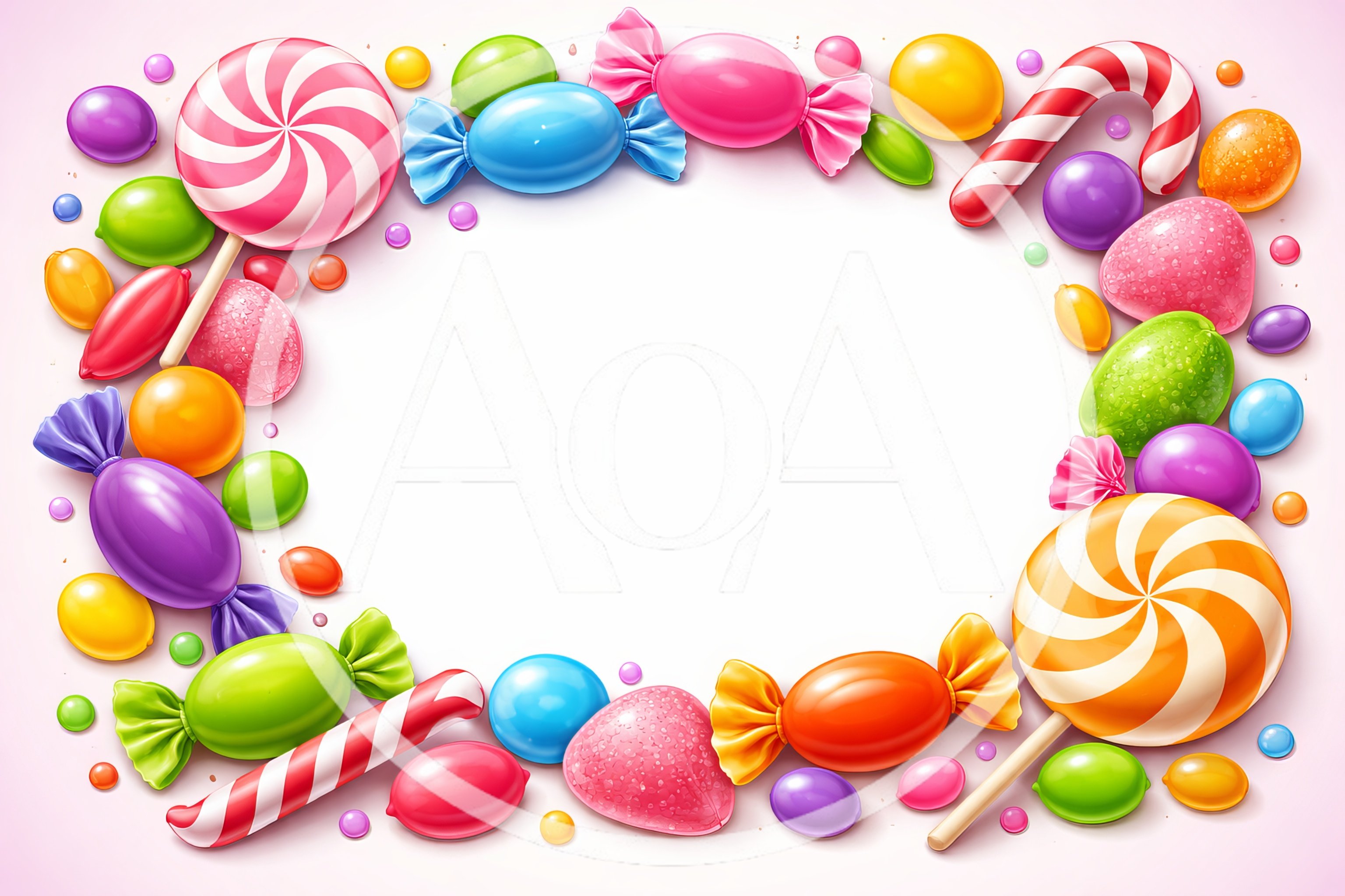 Colorful Assorted Candy Border Frame on White Background