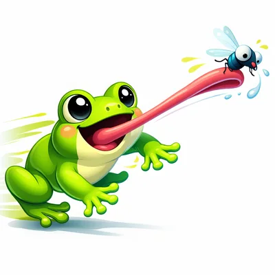 Cartoon Frog Catching A Fly With Its Tongue
