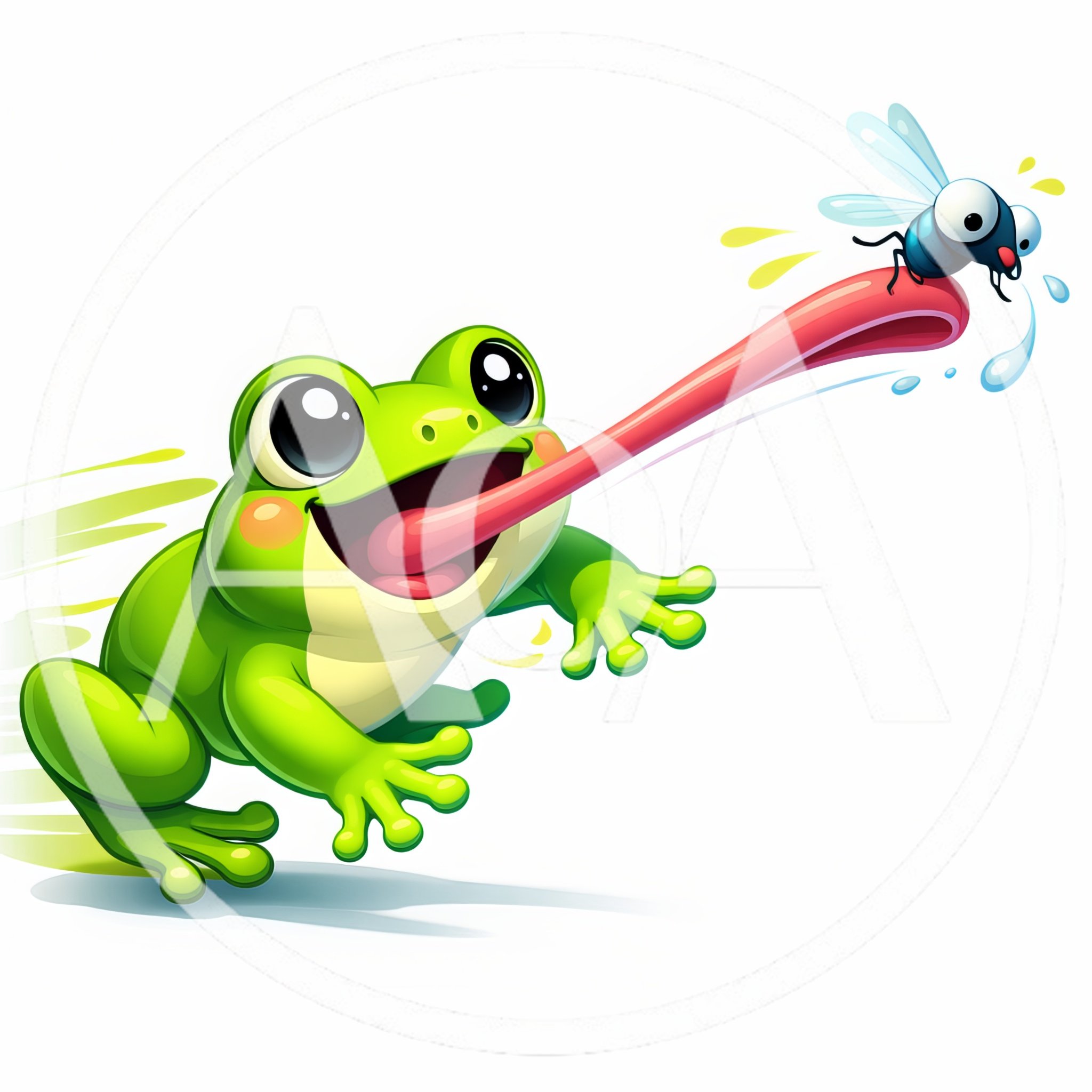 Cartoon Frog Catching A Fly With Its Tongue
