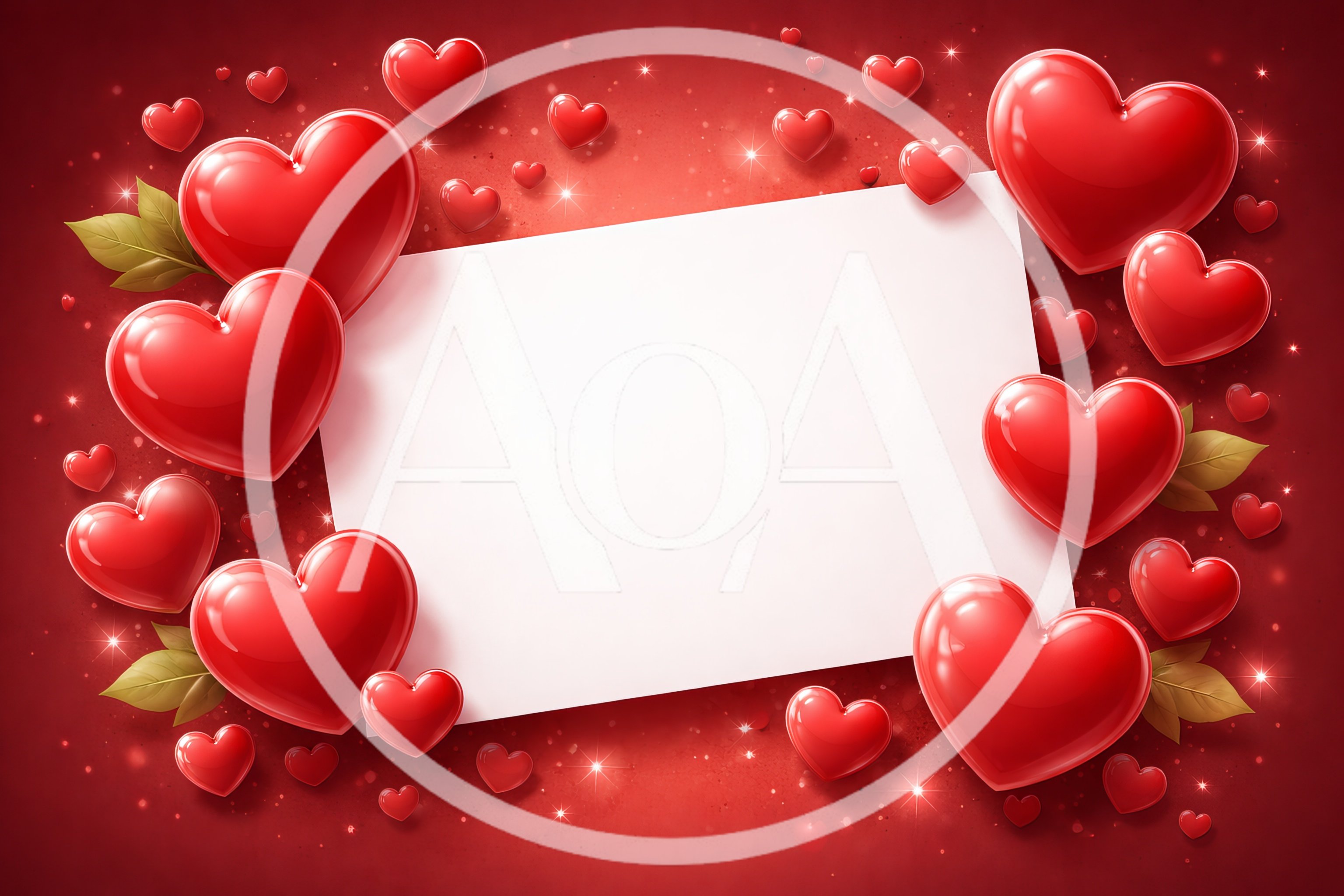 Blank White Card Surrounded By Glossy Red Hearts