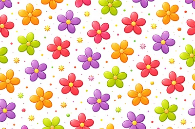 Seamless Pattern Of Colorful Cartoon Flowers