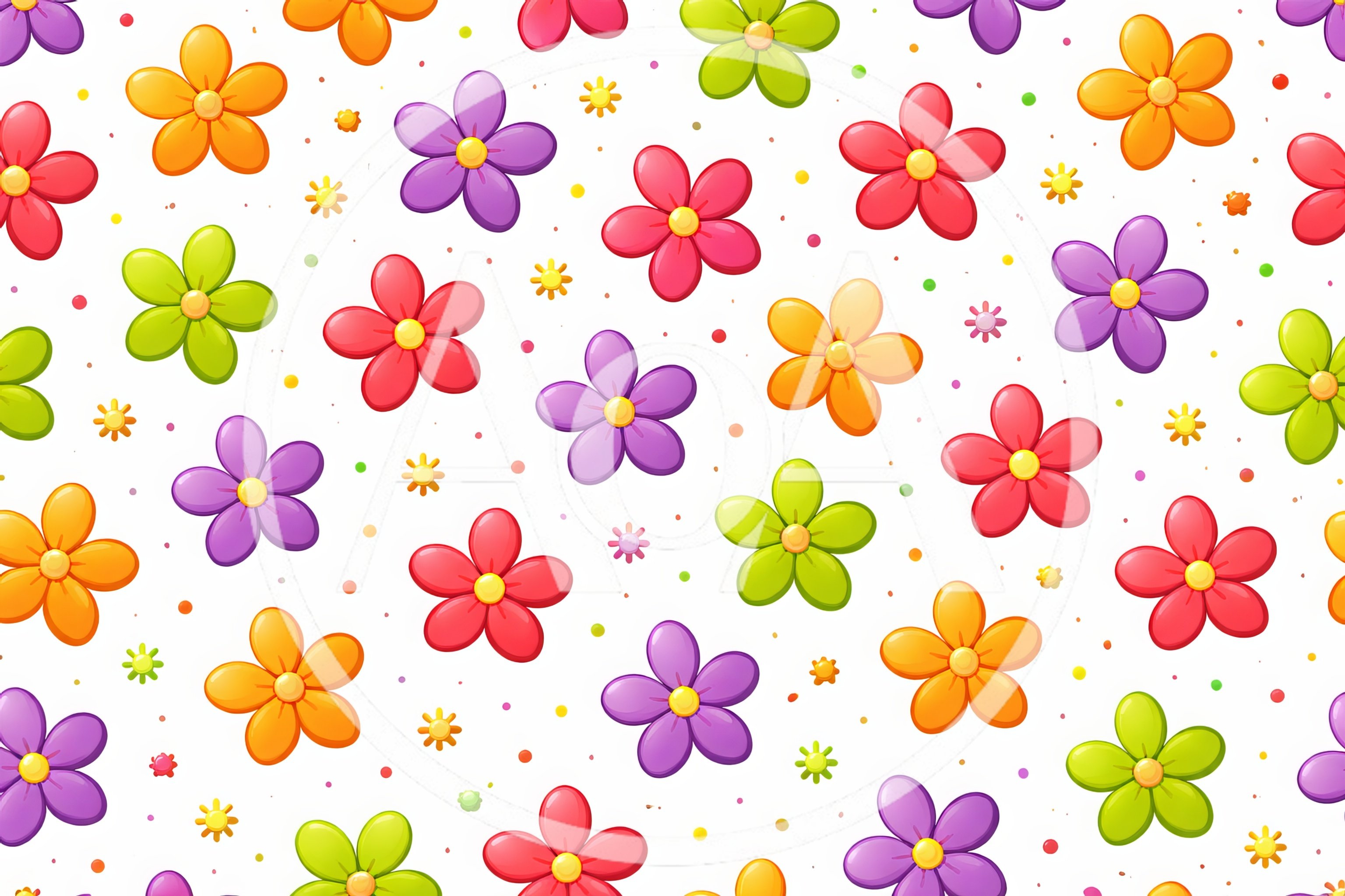 Seamless Pattern Of Colorful Cartoon Flowers