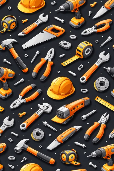 Seamless Pattern of Construction Tools and Hardware
