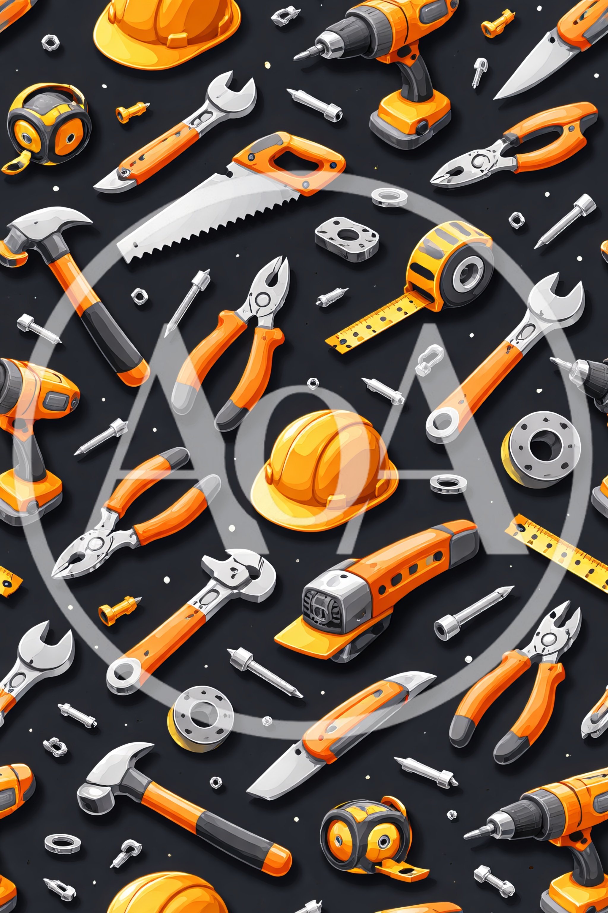Seamless Pattern of Construction Tools and Hardware
