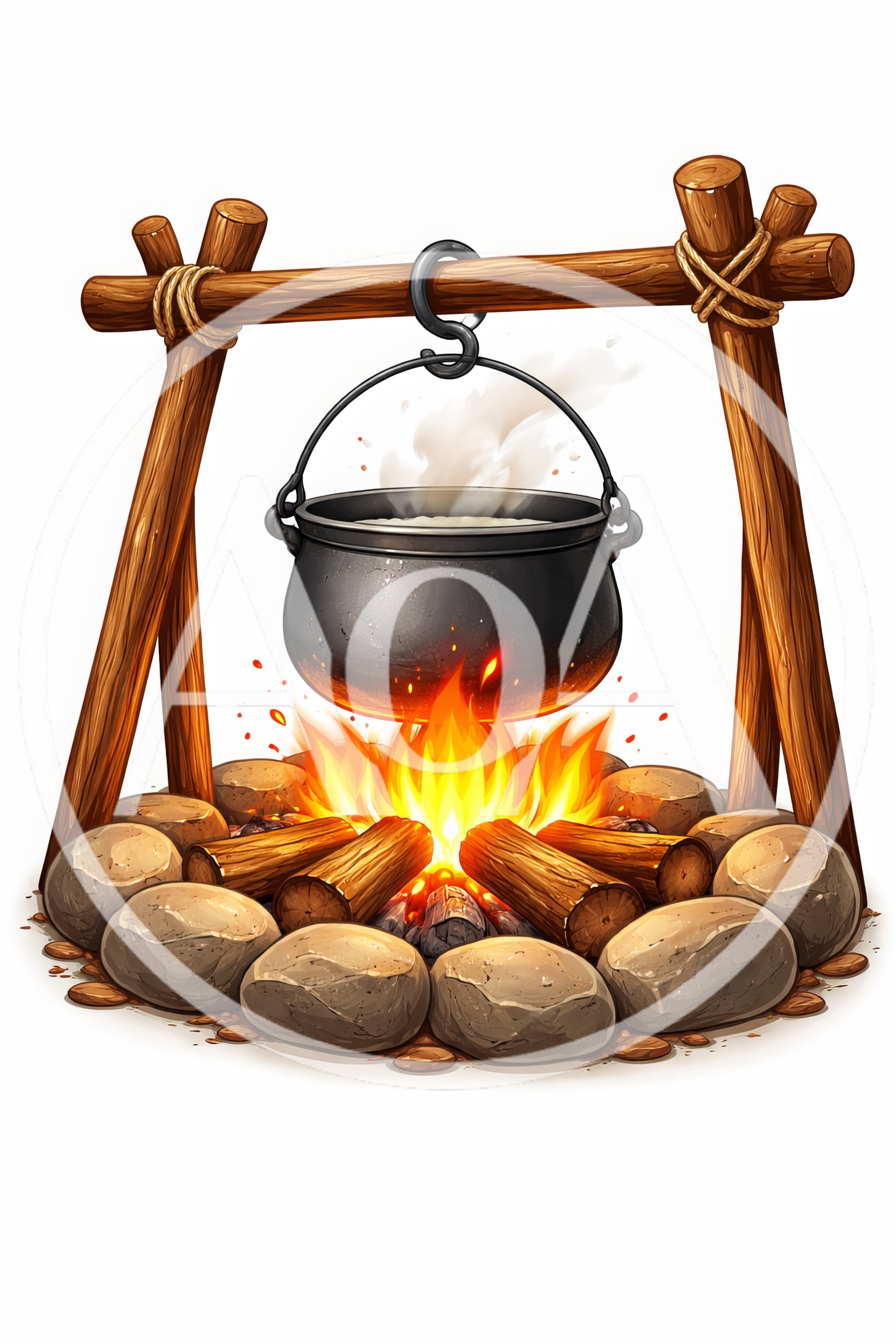 Cast Iron Cauldron Hanging Over A Campfire