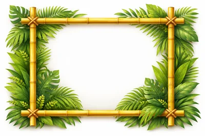 Bamboo Frame With Tropical Leaves Border