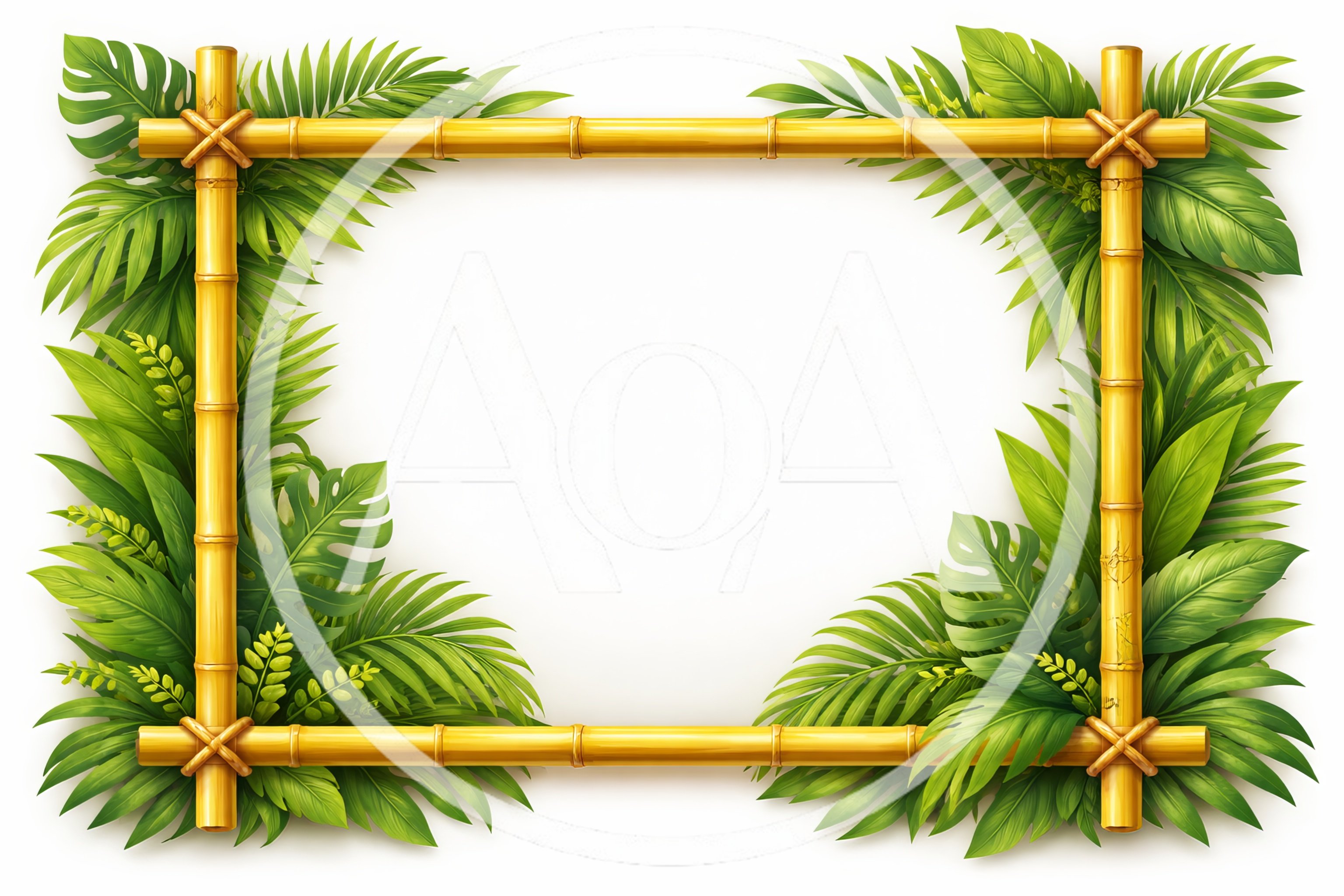 Bamboo Frame With Tropical Leaves Border
