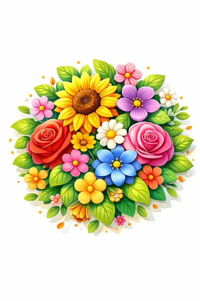 Vibrant Floral Bouquet Illustration With Assorted Colorful Flowers