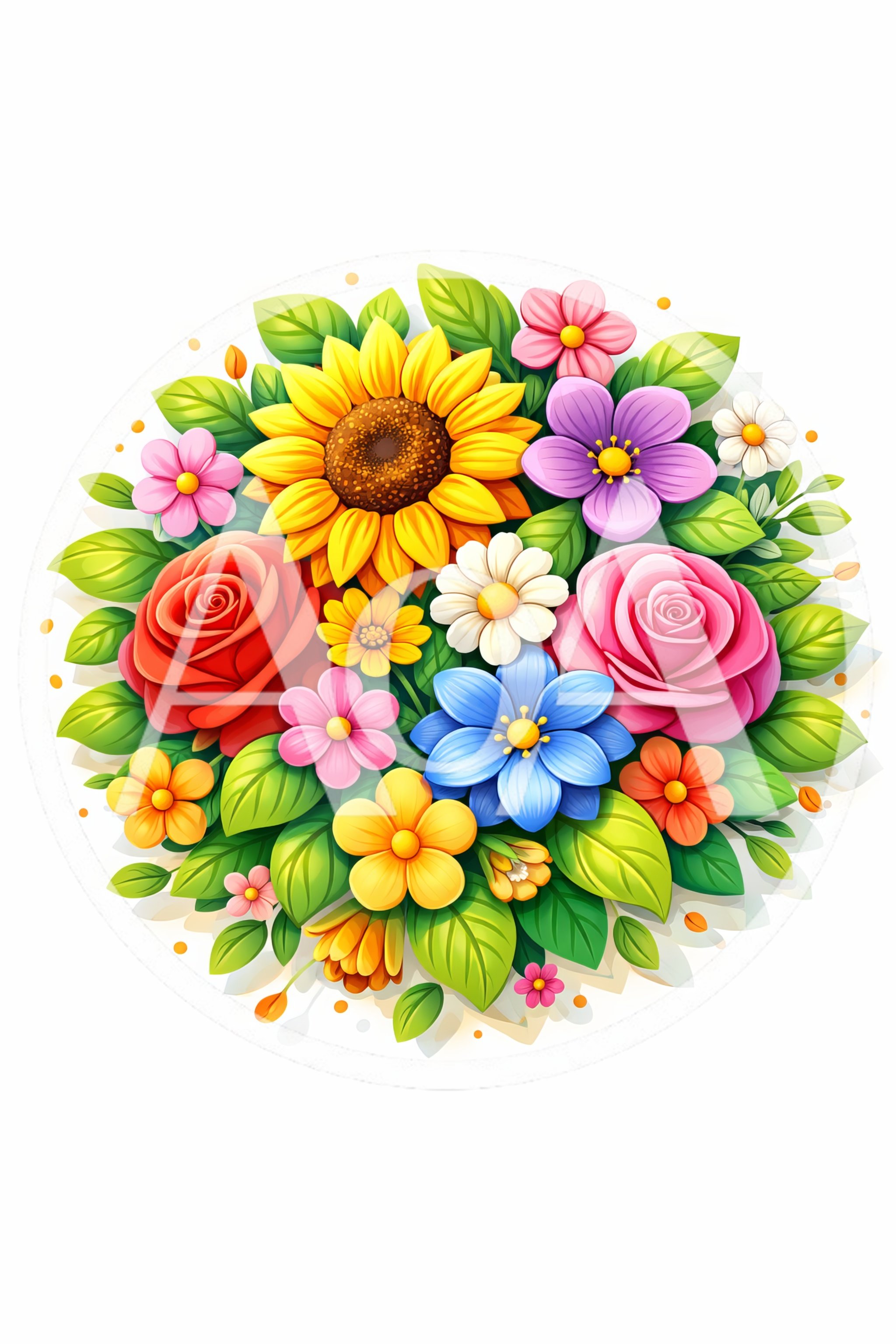 Vibrant Floral Bouquet Illustration With Assorted Colorful Flowers