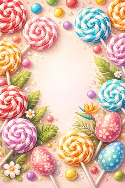 Colorful Lollipops and Easter Eggs Decorative Frame