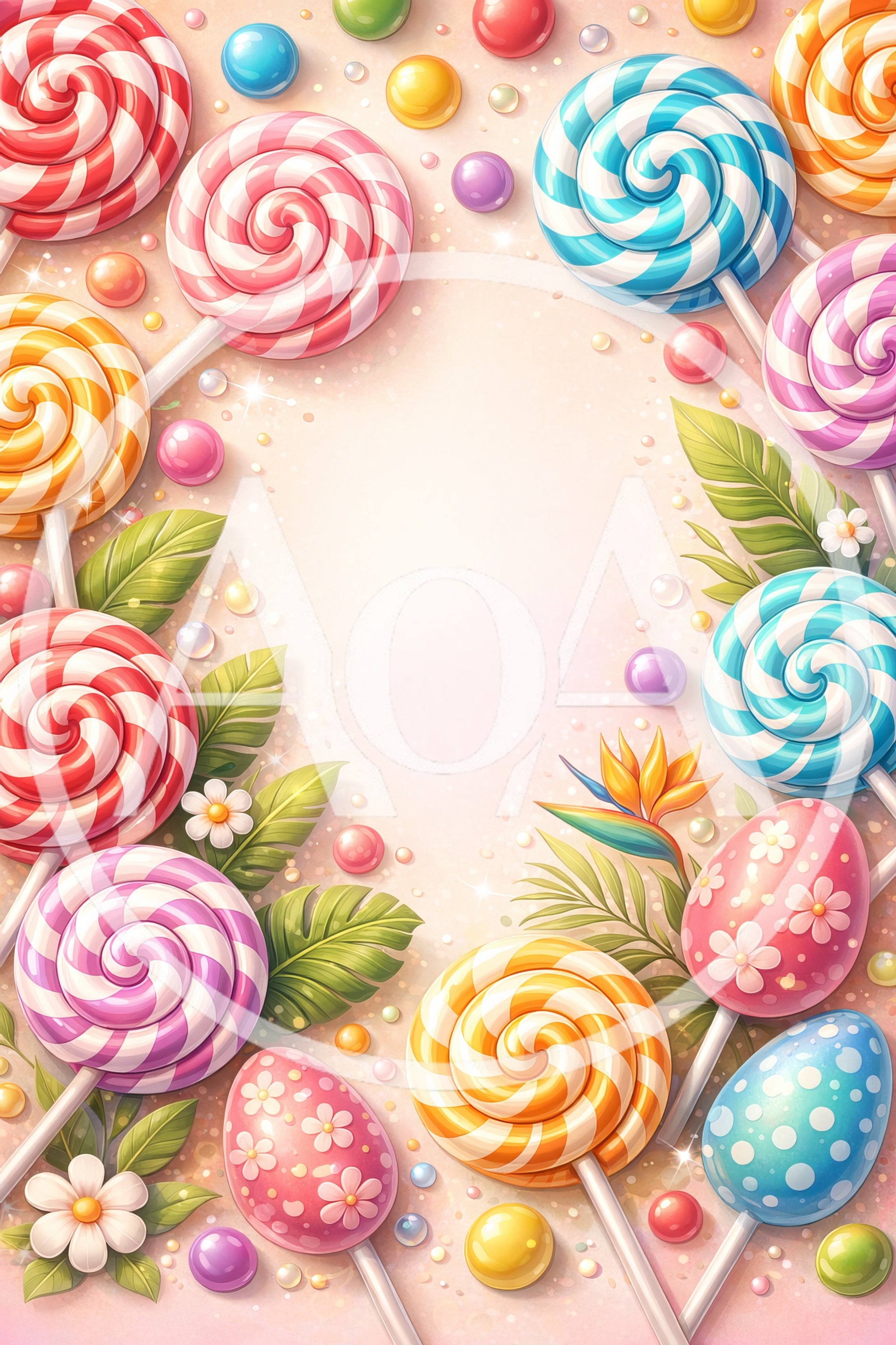 Colorful Lollipops and Easter Eggs Decorative Frame