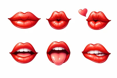 Set of Glossy Red Lips Expressions