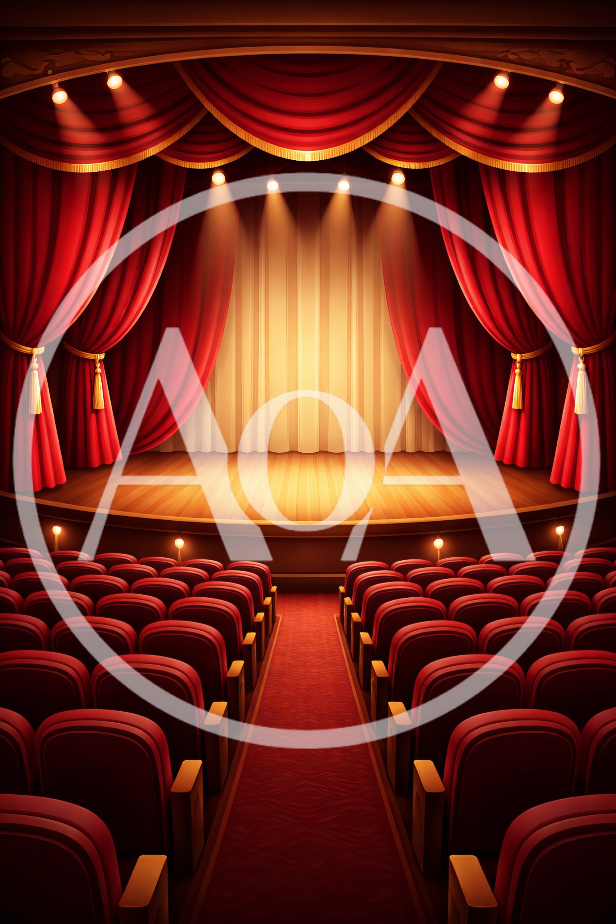 Empty Theater Stage With Red Curtains And Seating
