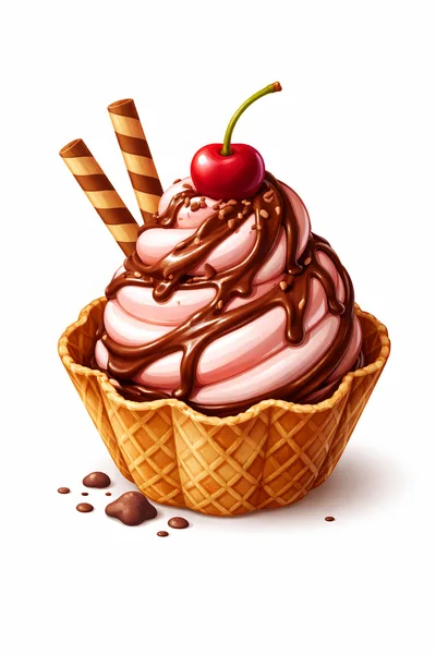 Strawberry Ice Cream In A Waffle Bowl