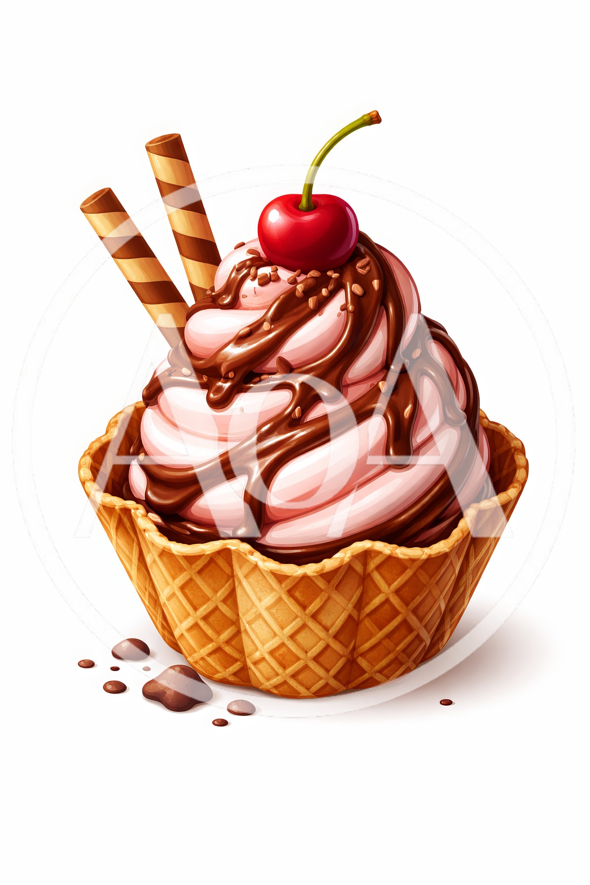 Strawberry Ice Cream In A Waffle Bowl