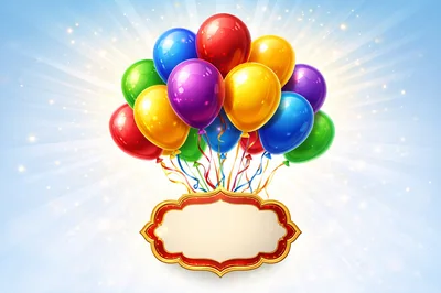 Colorful Balloons Floating Above Decorative Blank Sign