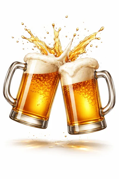 Two Beer Mugs Toasting With Splashing Foam