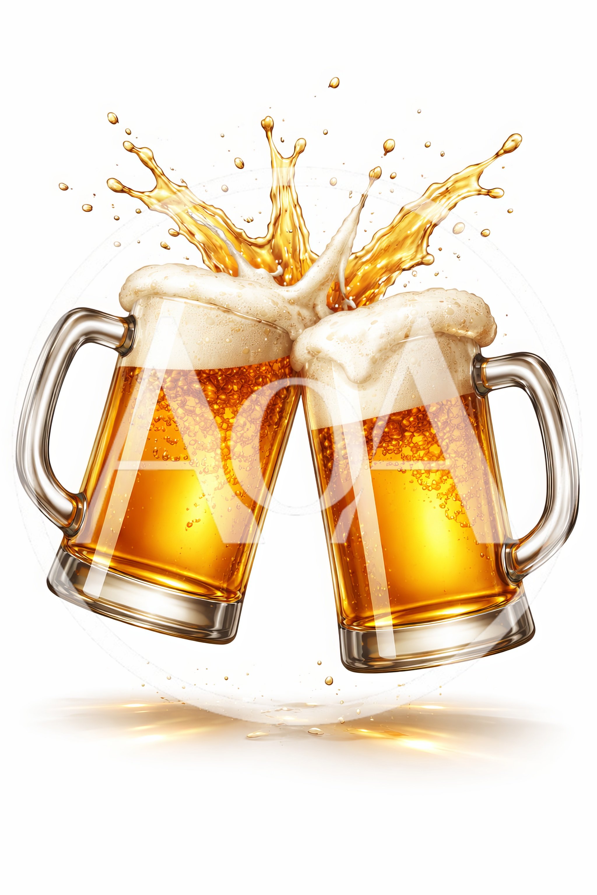 Two Beer Mugs Toasting With Splashing Foam