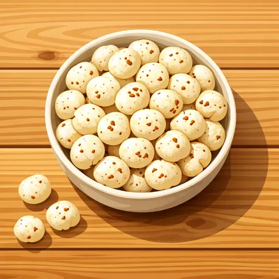 Bowl Of Roasted Makhana Fox Nuts On Wooden Table