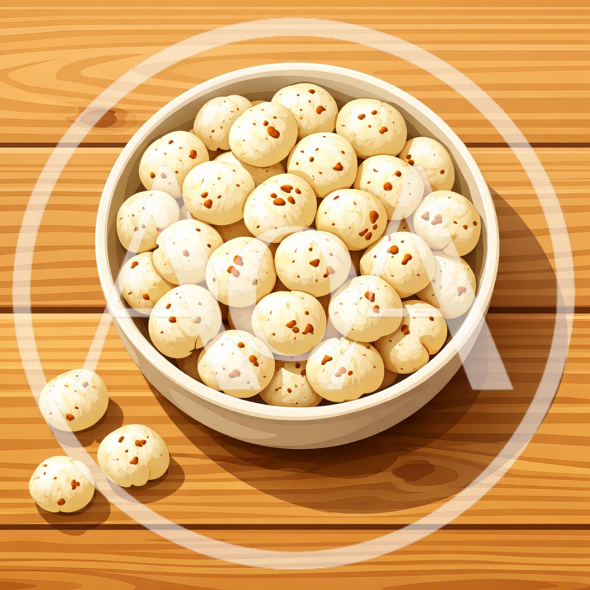 Bowl Of Roasted Makhana Fox Nuts On Wooden Table