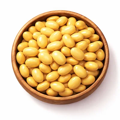 Top View Of Soybeans In A Wooden Bowl
