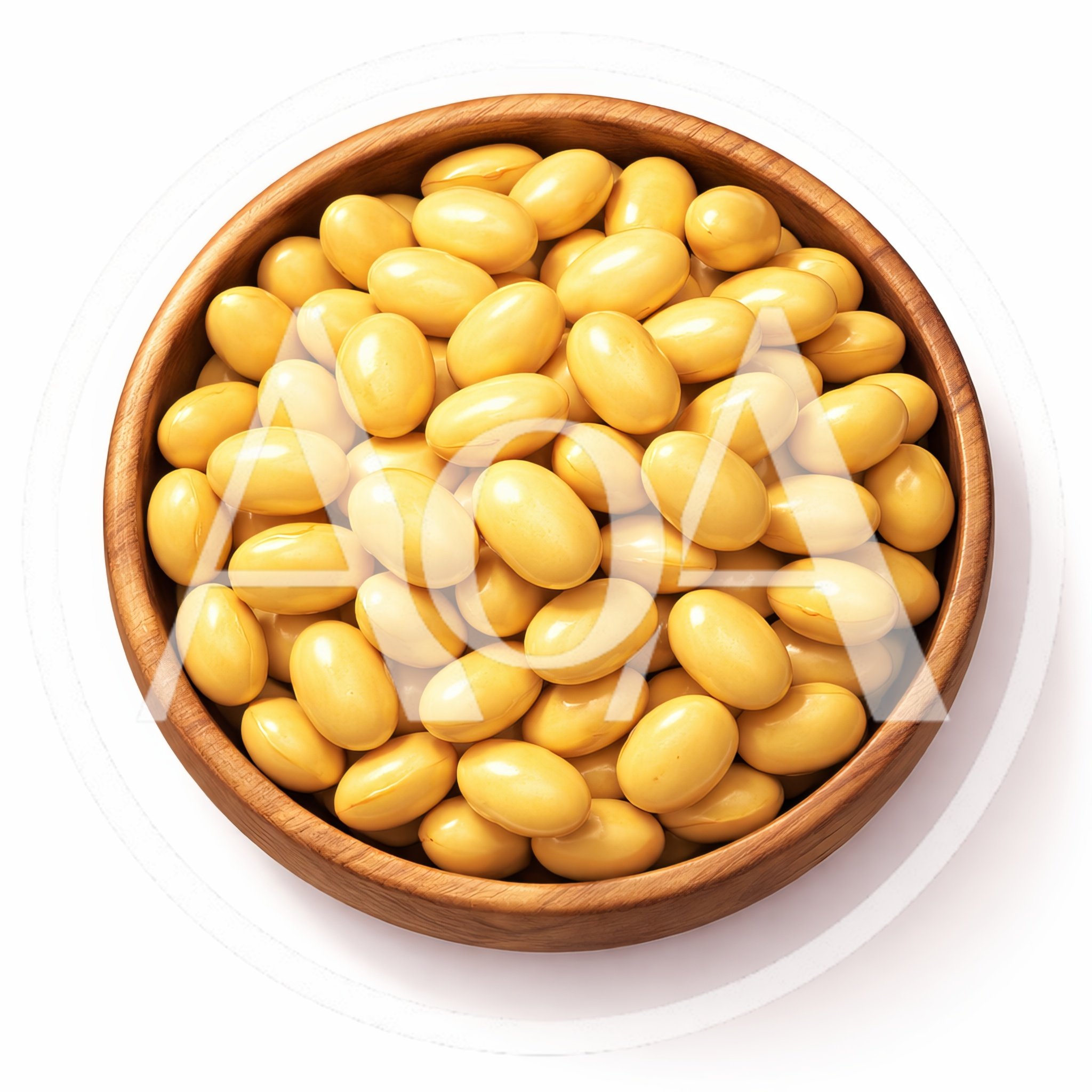 Top View Of Soybeans In A Wooden Bowl