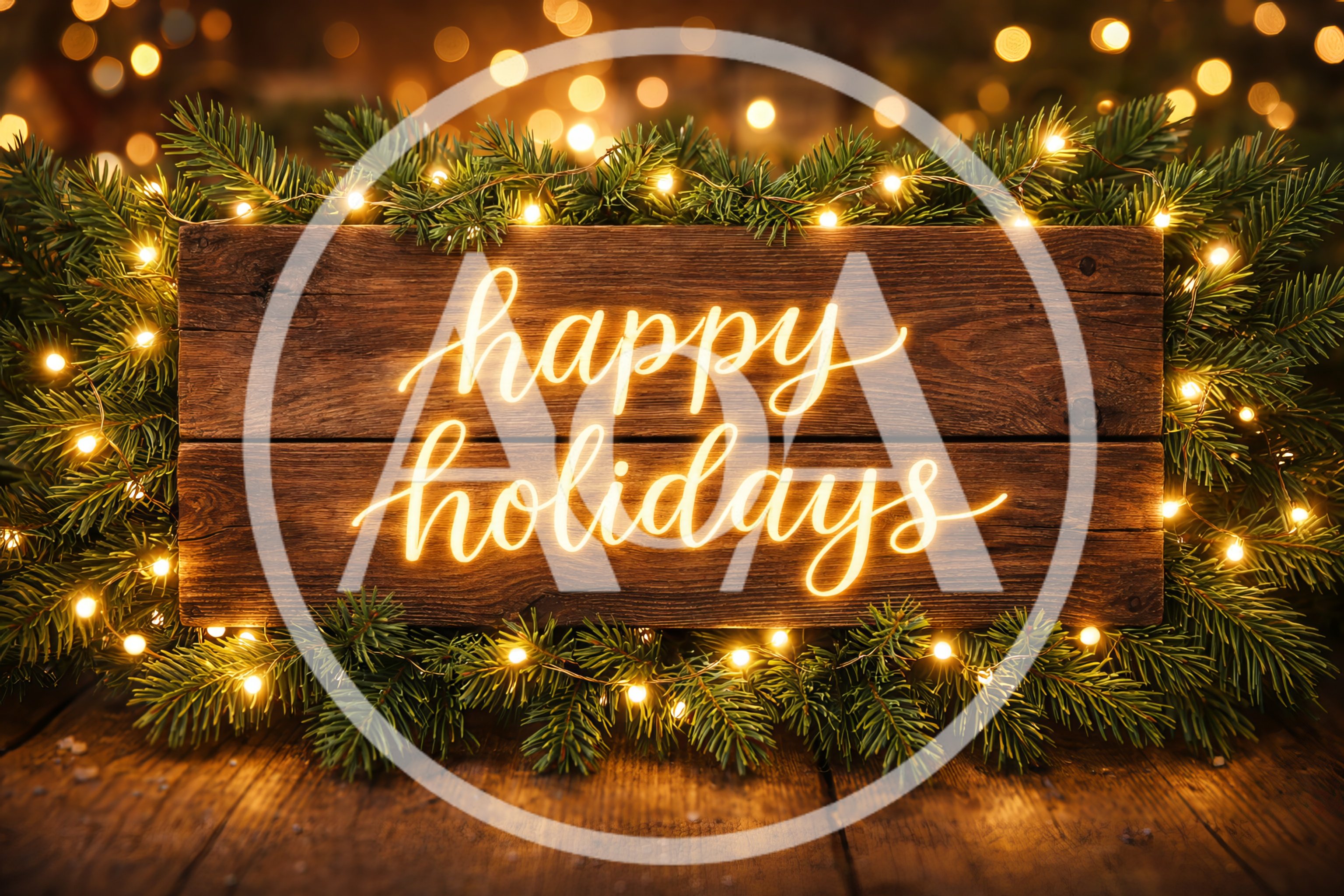 Happy Holidays Neon Sign on Rustic Wooden Planks