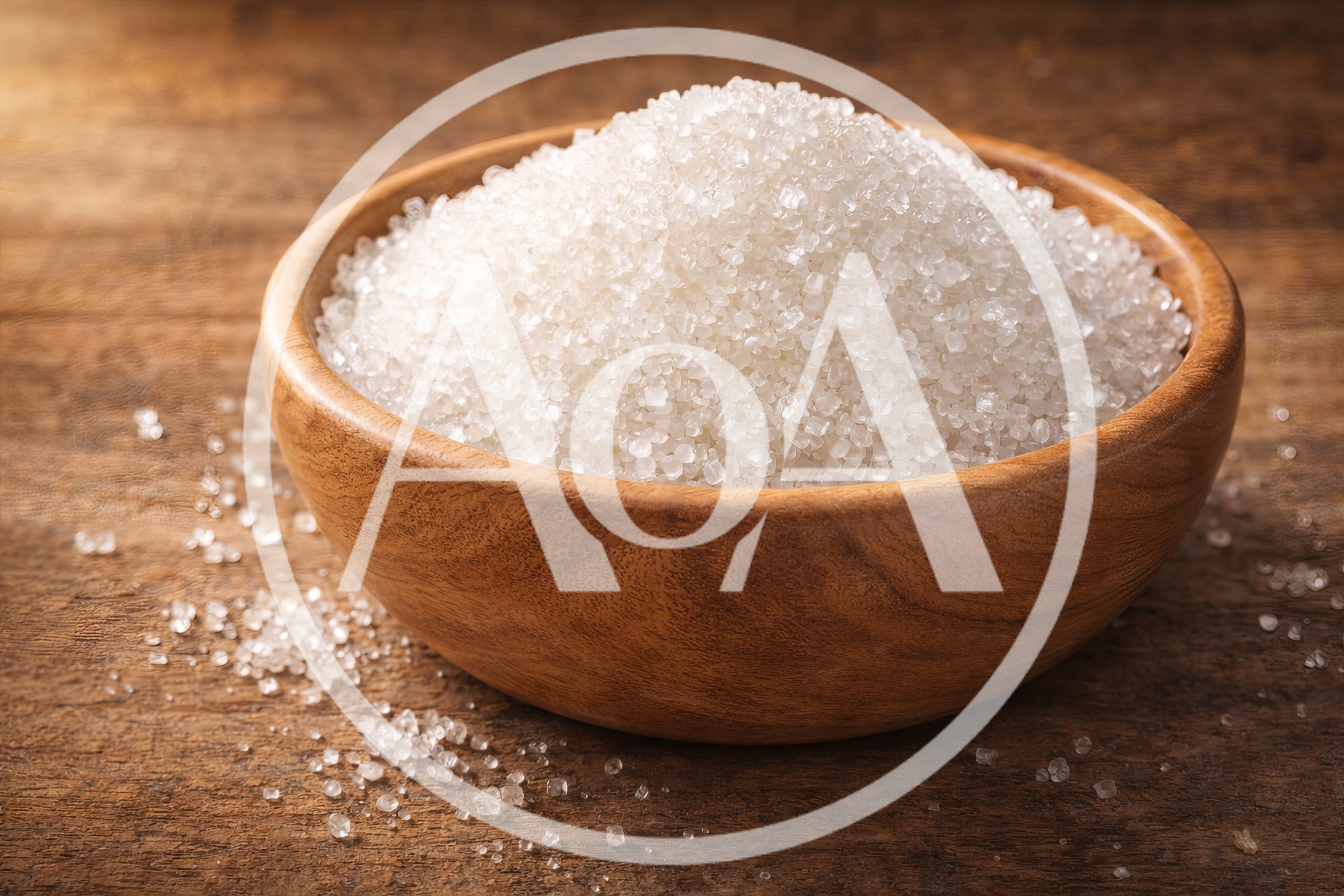 Wooden Bowl Filled With White Granulated Sugar