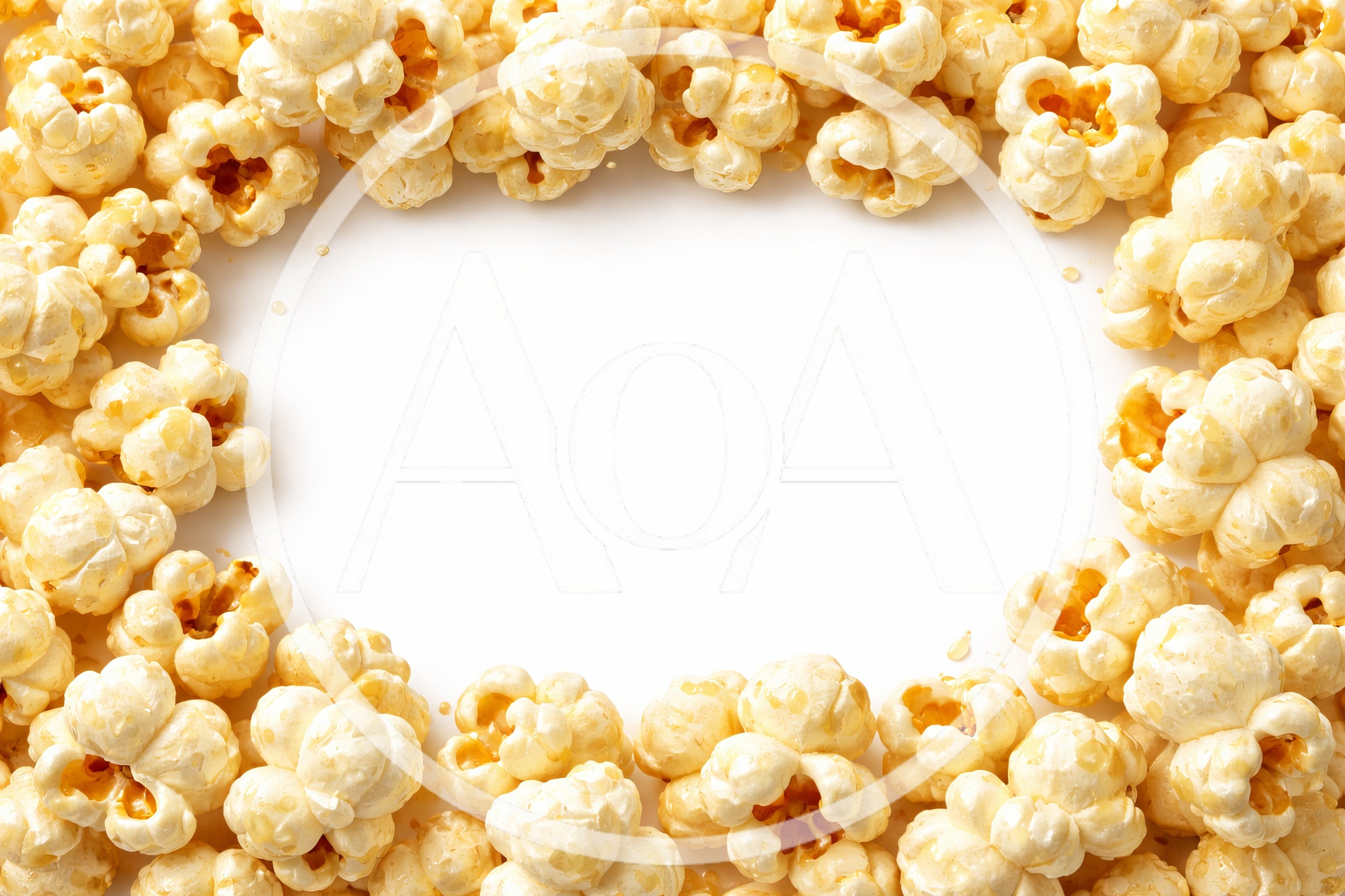 Caramel Popcorn Frame on White Background