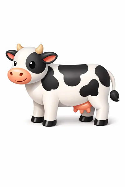 Cute Cartoon Cow Character Isolated On White Background