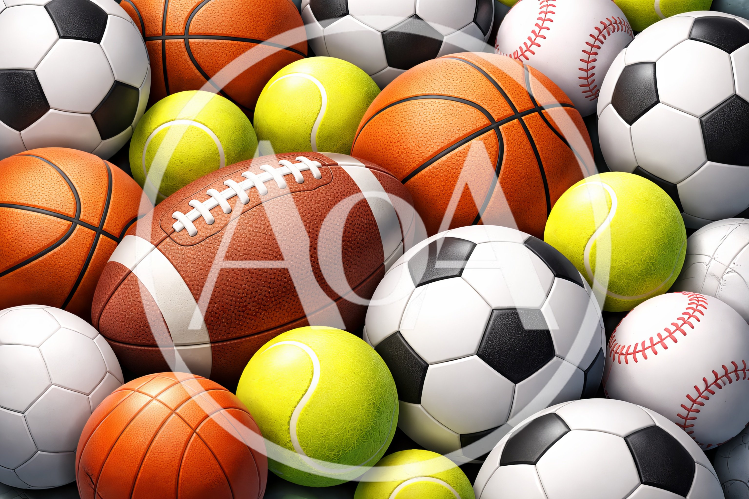 Assorted Sports Balls Pile Including Soccer Basketball And Football