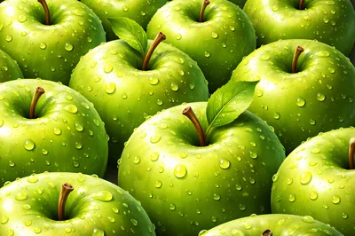 Fresh Green Apples With Water Droplets