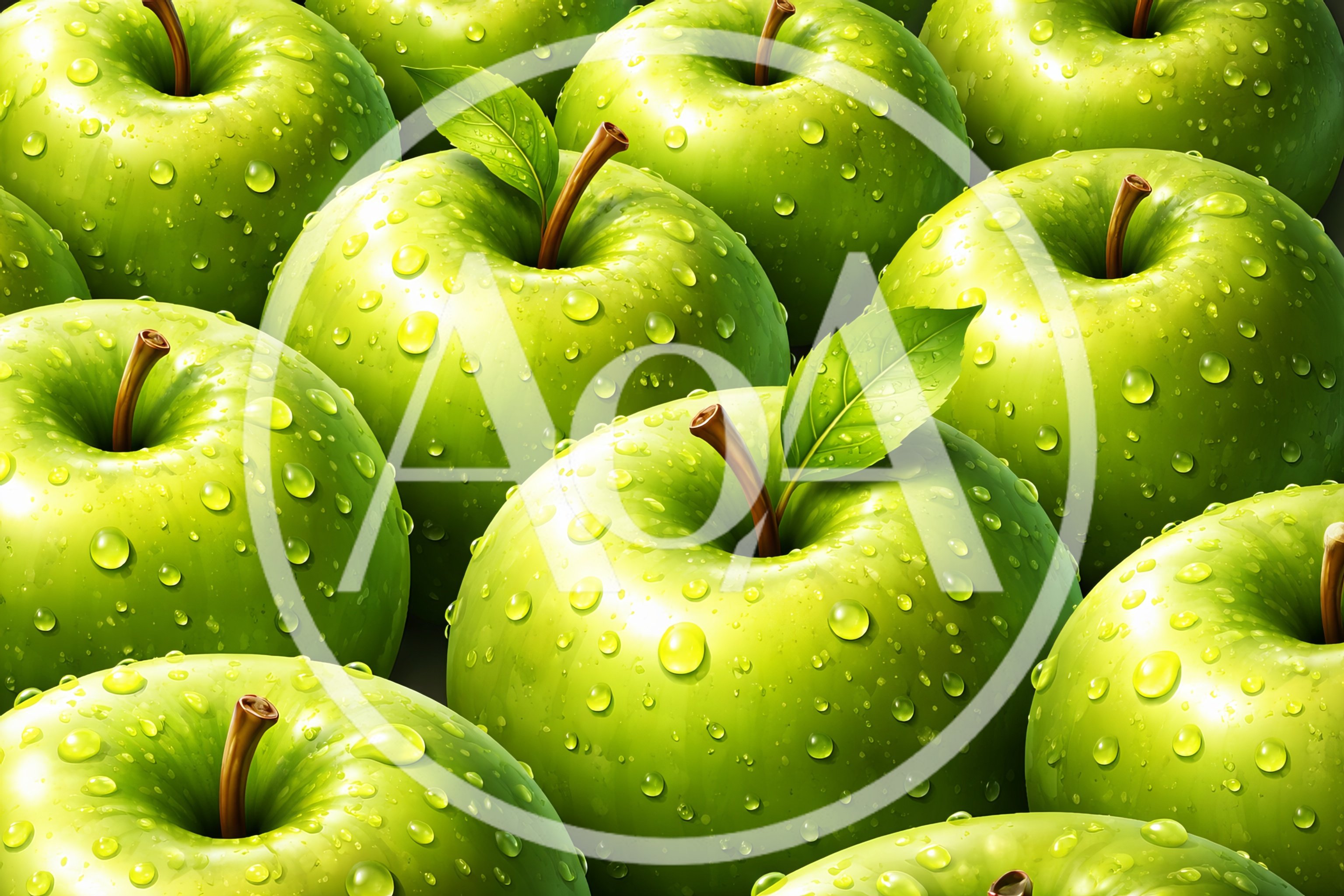 Fresh Green Apples With Water Droplets