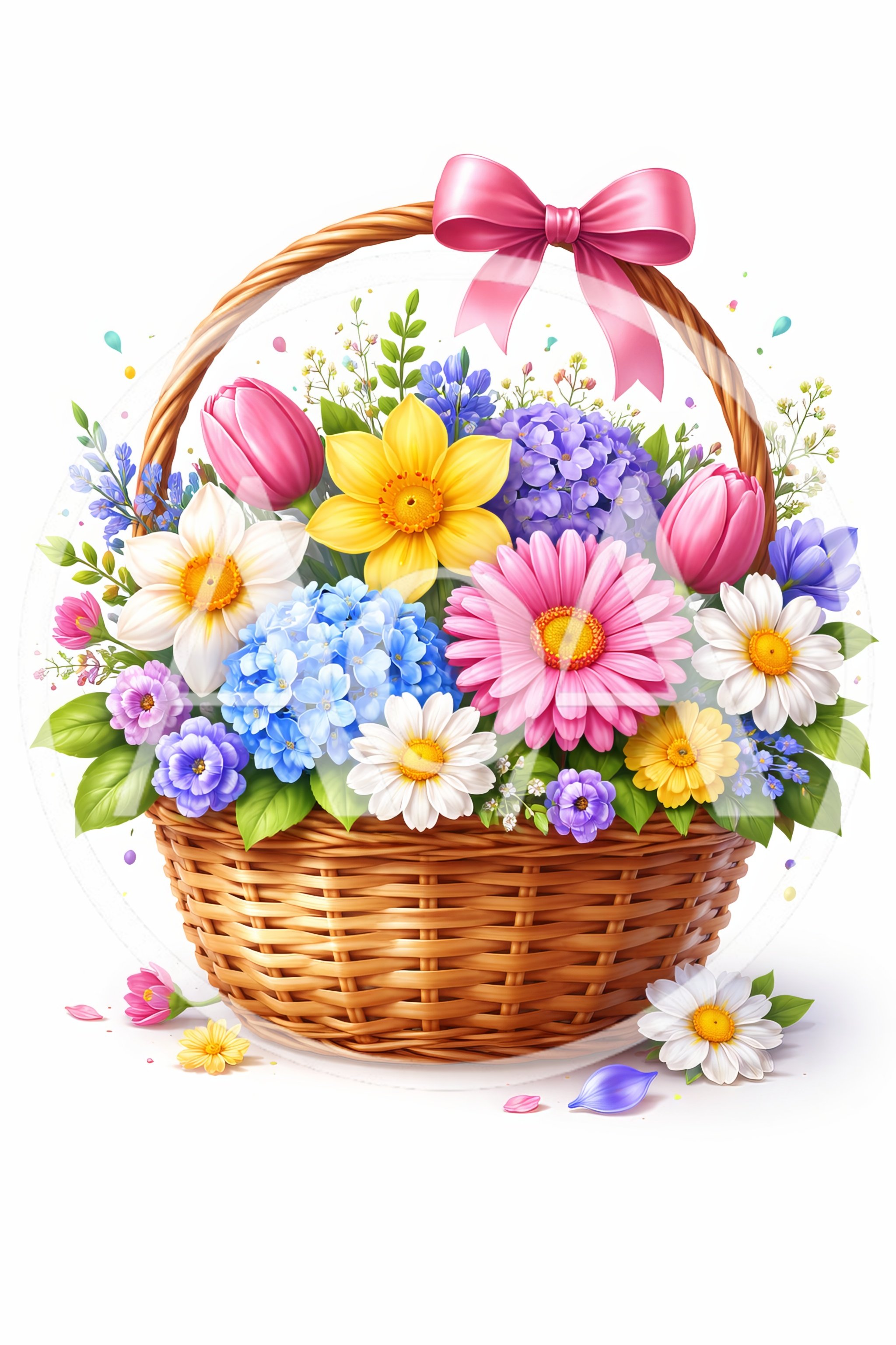 Wicker Basket Filled With Vibrant Spring Flowers