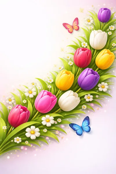 Colorful Tulips and Butterflies Spring Floral Arrangement