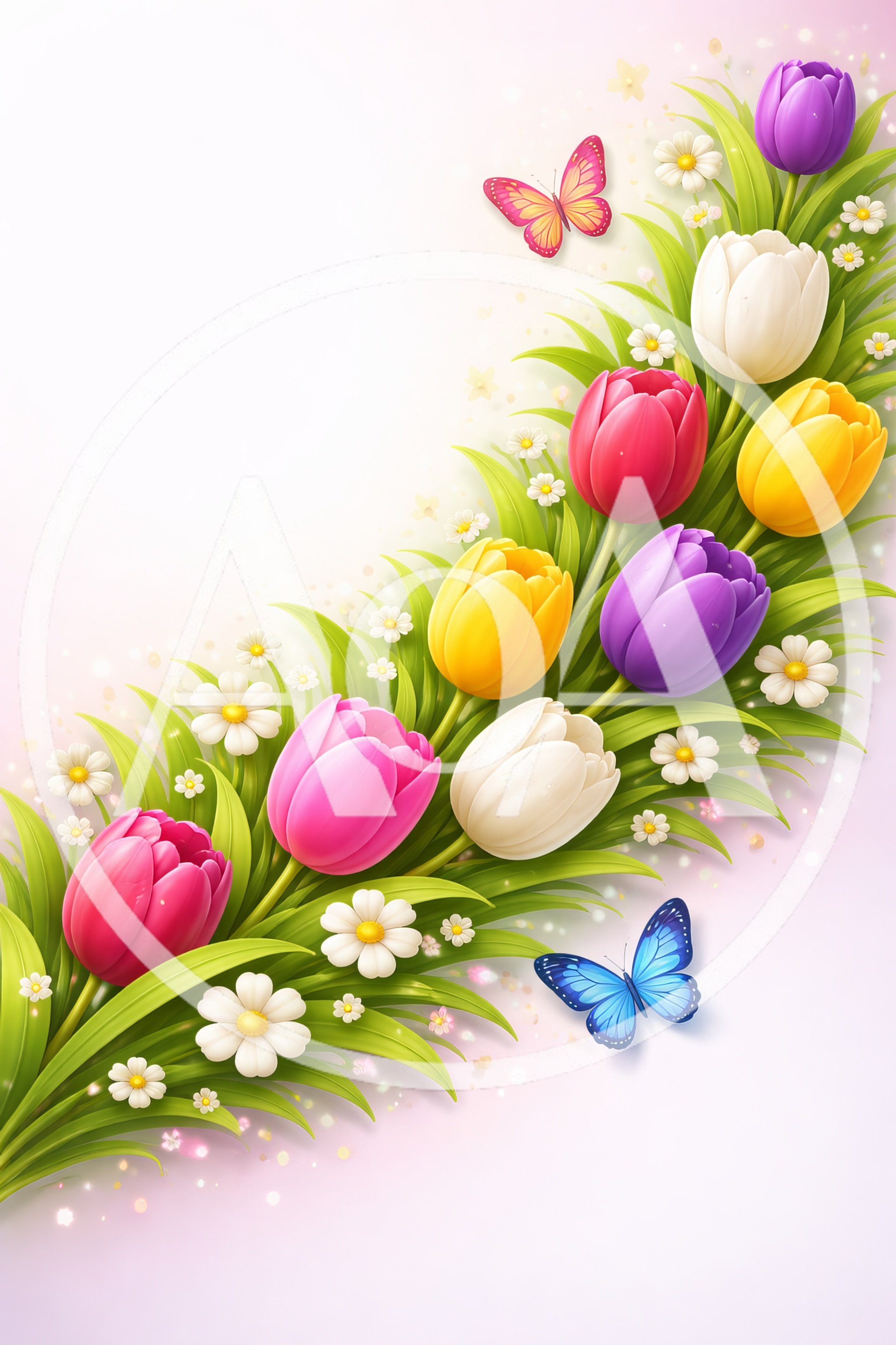 Colorful Tulips and Butterflies Spring Floral Arrangement
