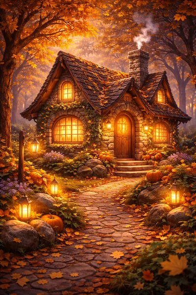 Cozy Stone Cottage In An Autumn Forest