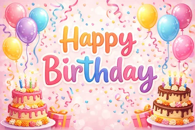 Happy Birthday Celebration Background With Cakes And Balloons