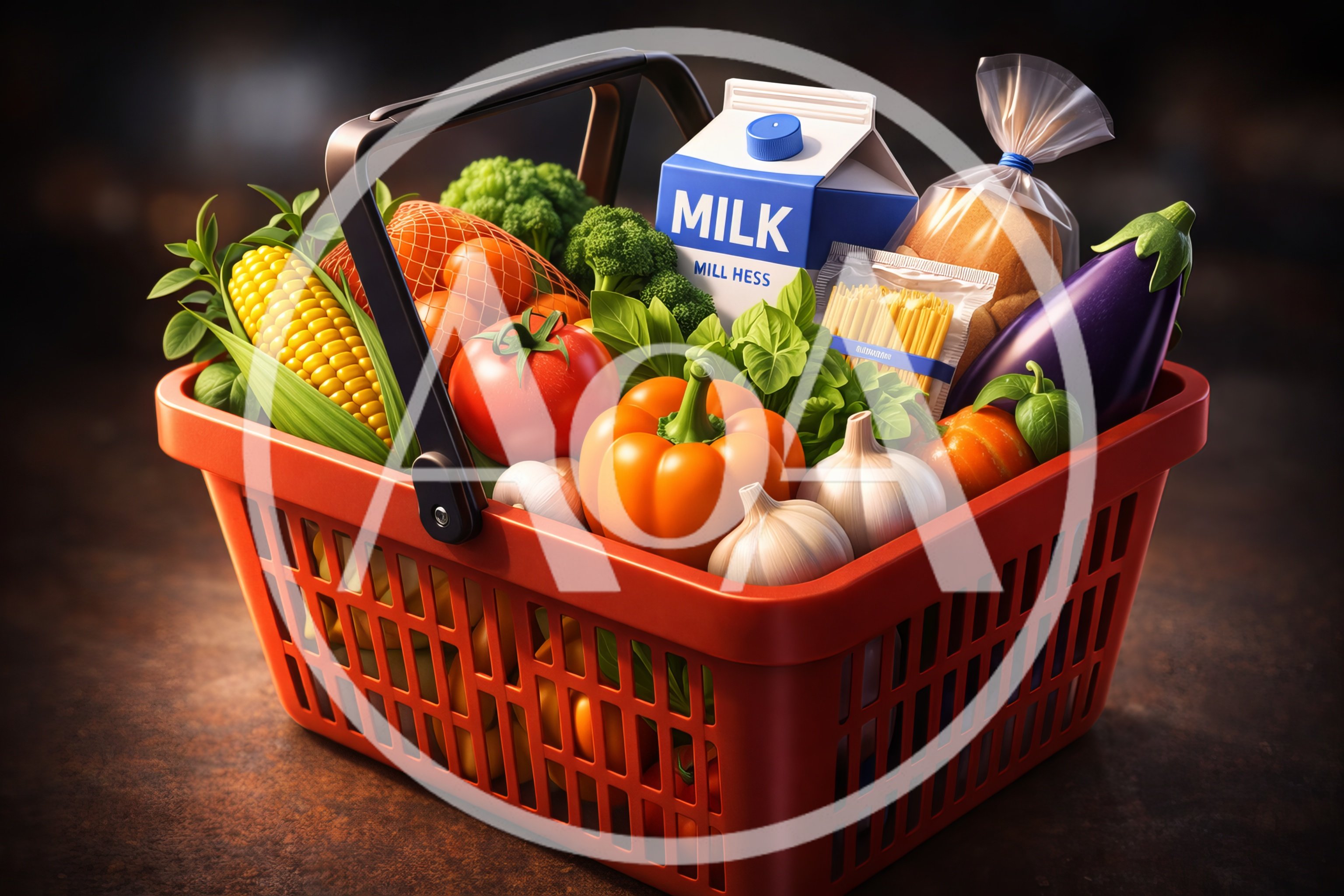 Red Shopping Basket Filled With Fresh Groceries