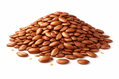 Pile Of Brown Flax Seeds On White Background