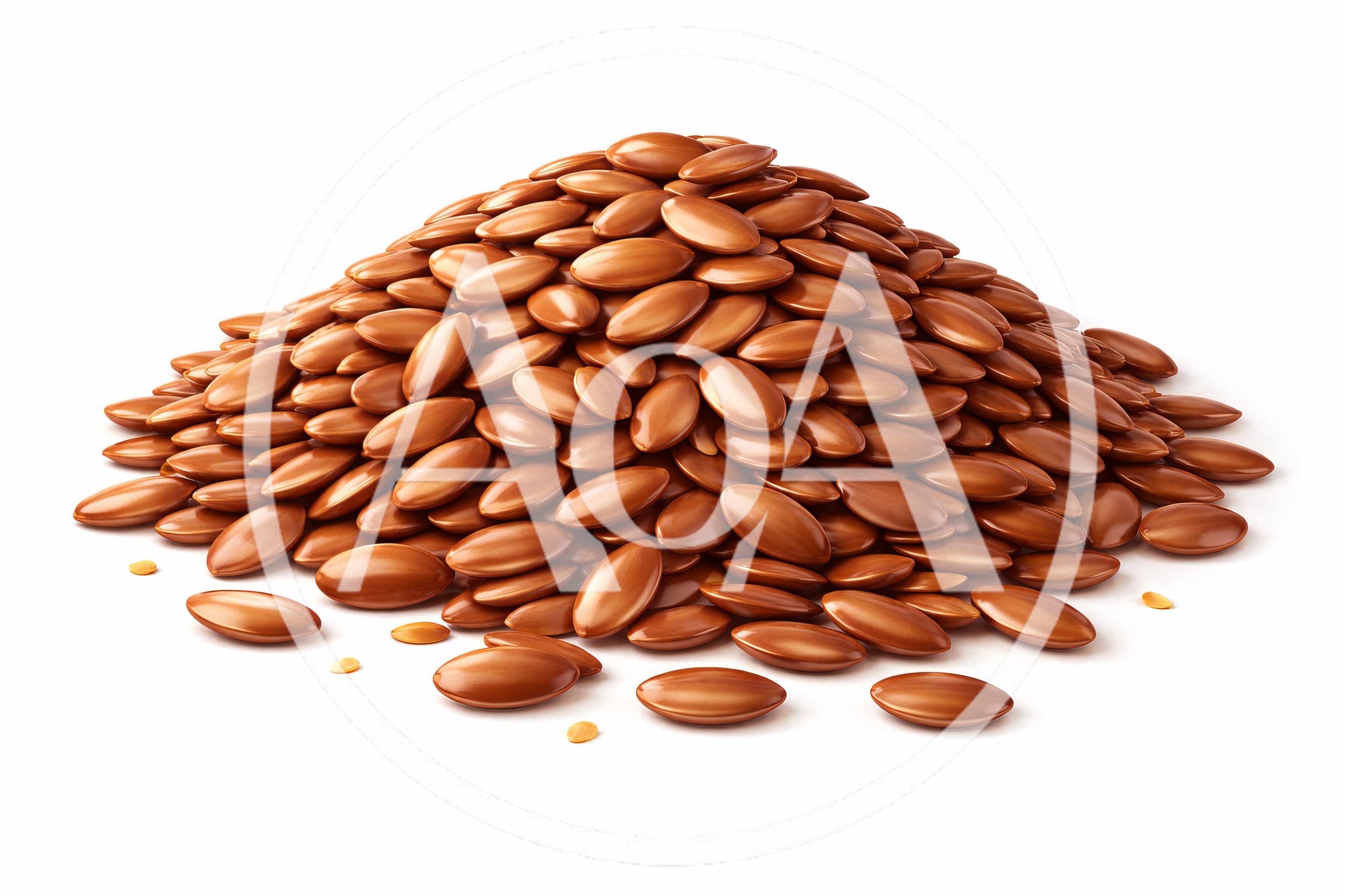 Pile Of Brown Flax Seeds On White Background