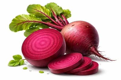 Fresh Whole And Sliced Red Beetroot With Green Leaves