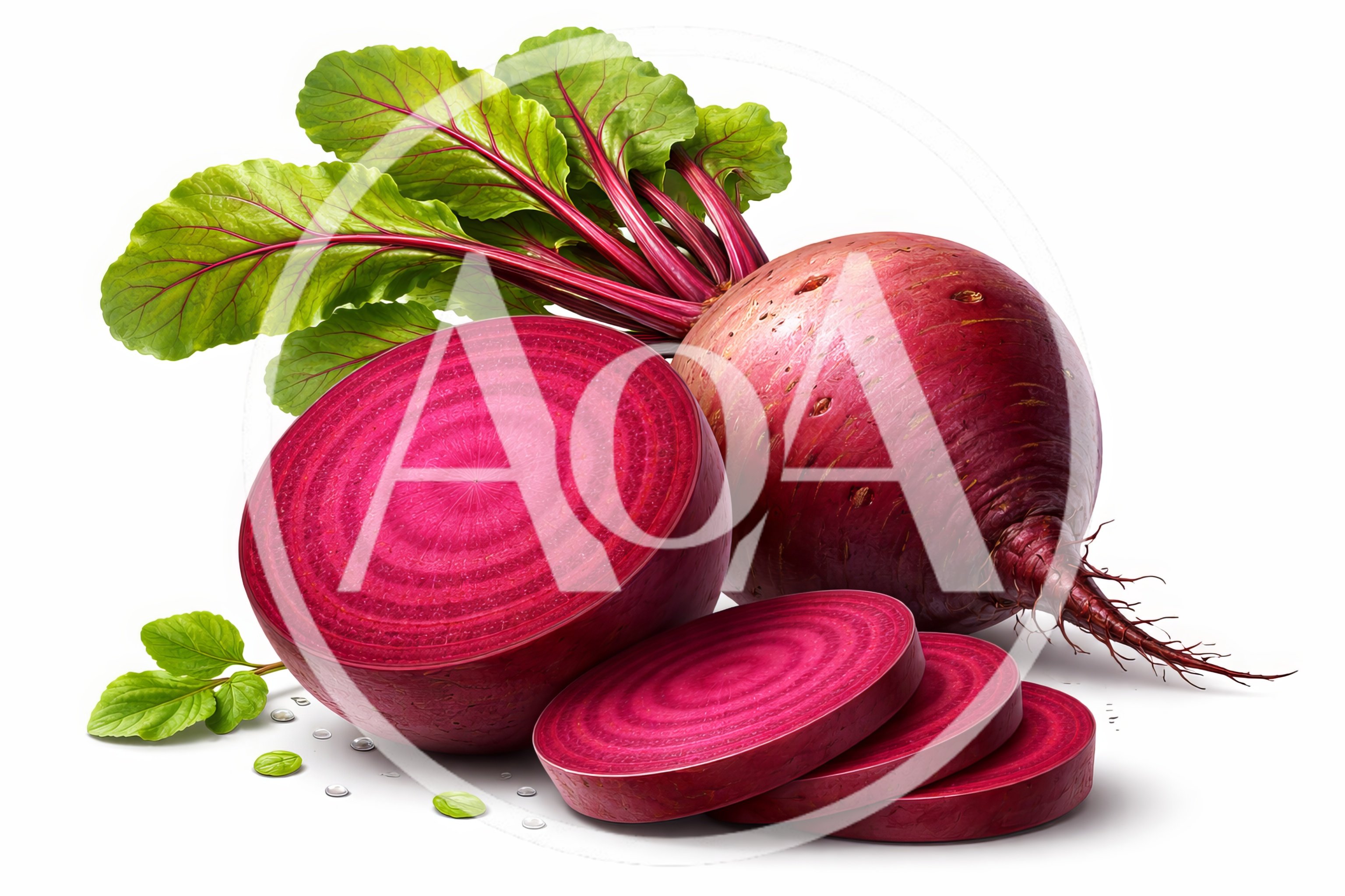 Fresh Whole And Sliced Red Beetroot With Green Leaves